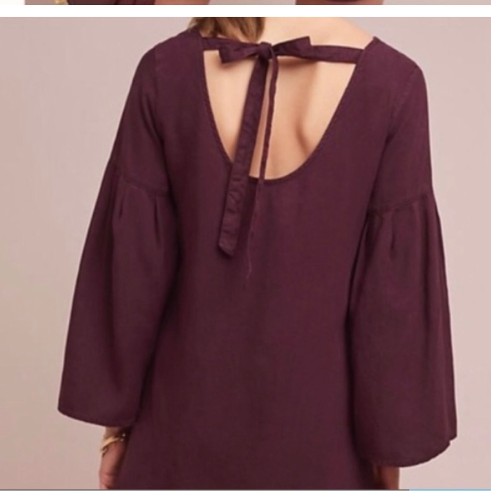 Anthropologie Cloth & Stone | Plum Tunic Mini Dress with Bell Sleeve - Picture 6 of 6